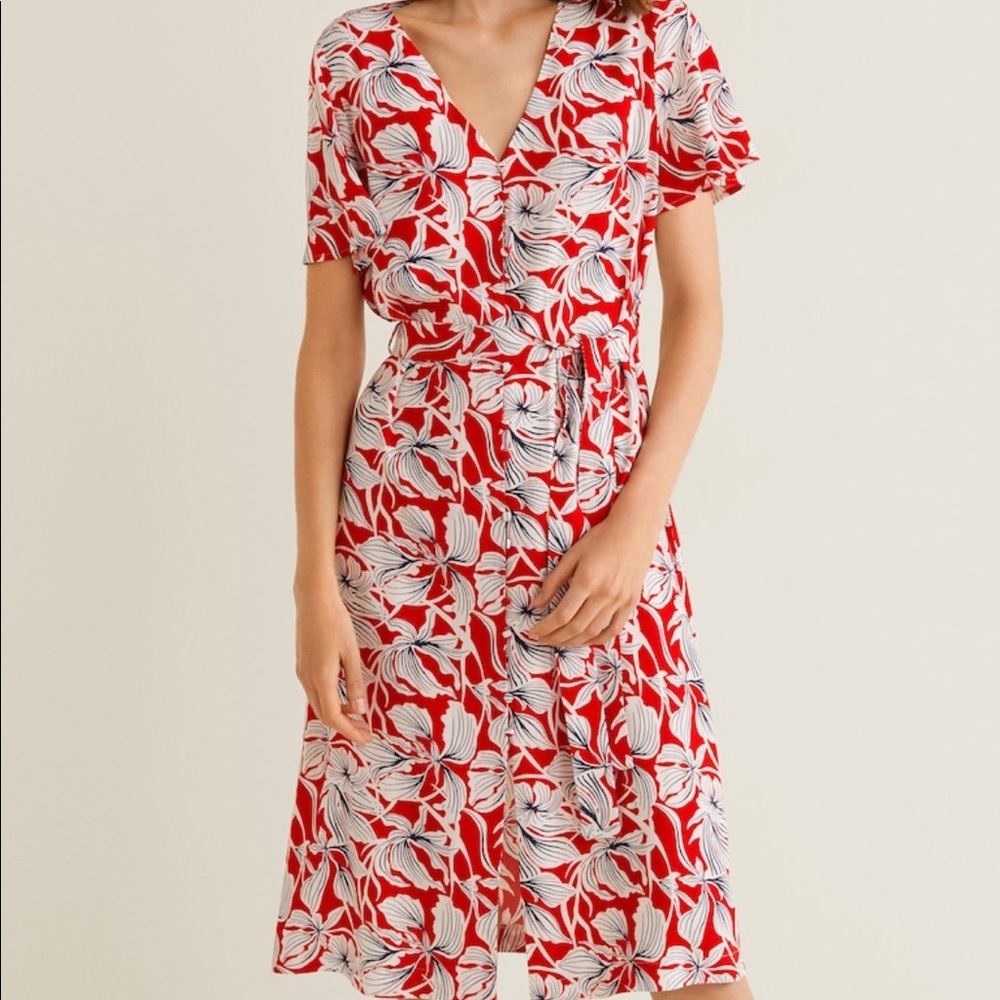 Mango red medium flowy bow dress summer spring